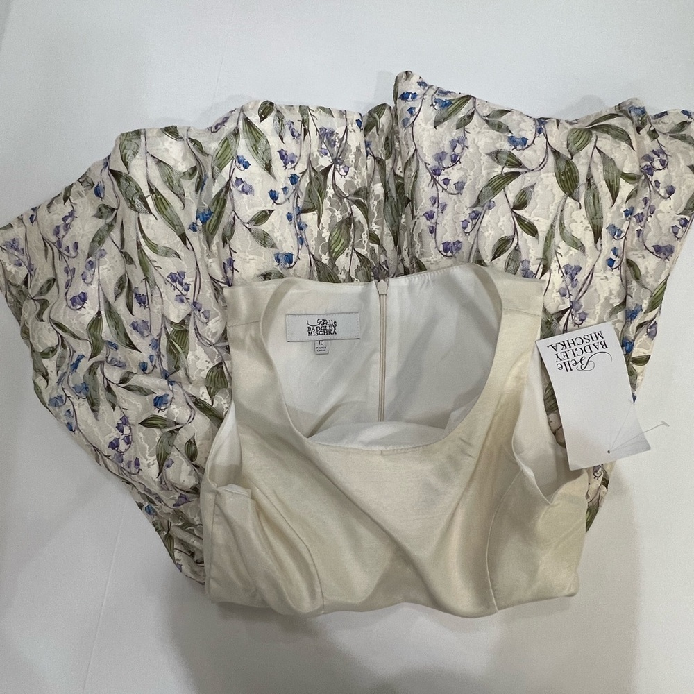 Badgley Mischka Kids Dress in Cream and Blue Floral - Picture 6 of 12